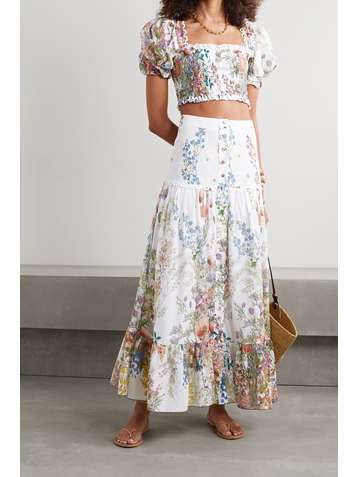 CHARO RUIZ Judy cropped picot-trimmed shirred floral-print cotton top
