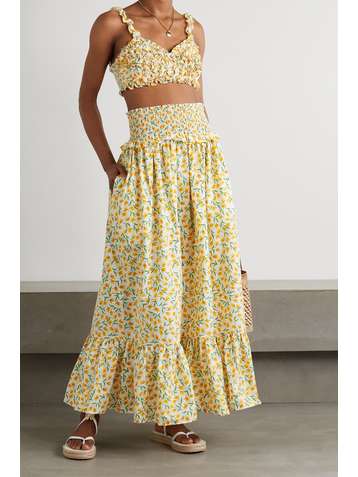 LORETTA CAPONI Amira ruffled floral-print cotton-voile maxi skirt