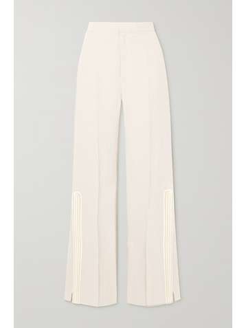 ZEUS + DIONE Petra embroidered satin-trimmed grain de poudre flared pants