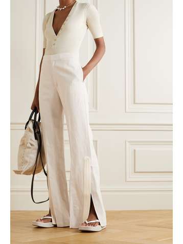 ZEUS + DIONE Petra embroidered satin-trimmed grain de poudre flared pants