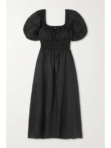FAITHFULL THE BRAND + NET SUSTAIN Maurelle tie-detailed shirred linen midi dress