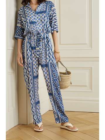 PARADISED + NET SUSTAIN Apres belted printed voile jumpsuit