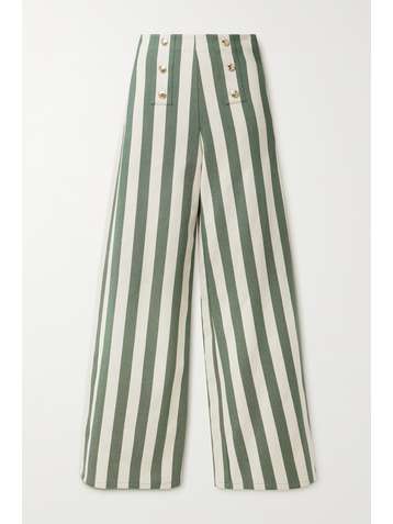 MIGUELINA Serafina button-embellished striped cotton-twill wide-leg pants