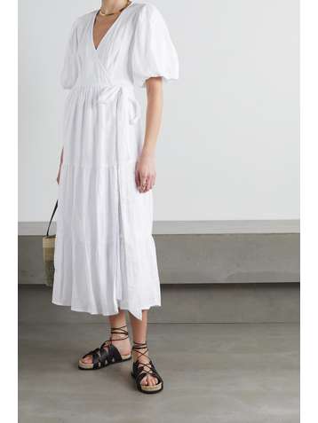 FAITHFULL THE BRAND + NET SUSTAIN Edee tiered linen wrap midi dress