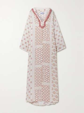 PARADISED + NET SUSTAIN Tangier hooded printed voile kaftan