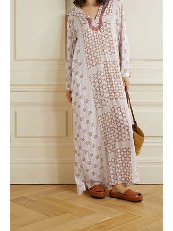 PARADISED + NET SUSTAIN Tangier hooded printed voile kaftan