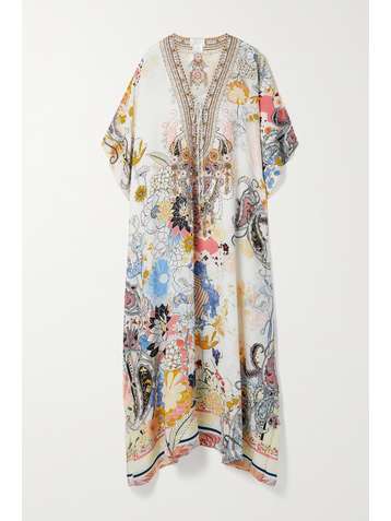 CAMILLA Lace-up crystal-embellished printed silk crepe de chine kaftan