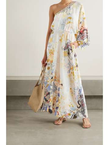 CAMILLA One-sleeve embellished floral-print silk crepe de chine jumpsuit