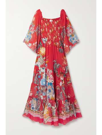 CAMILLA Shirred tiered printed silk-georgette maxi dress