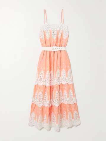 MIGUELINA Fatema belted crocheted cotton and linen midi dress