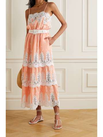 MIGUELINA Fatema belted crocheted cotton and linen midi dress