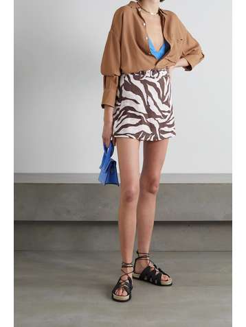 FAITHFULL THE BRAND + NET SUSTAIN Celia belted layered zebra-print linen shorts