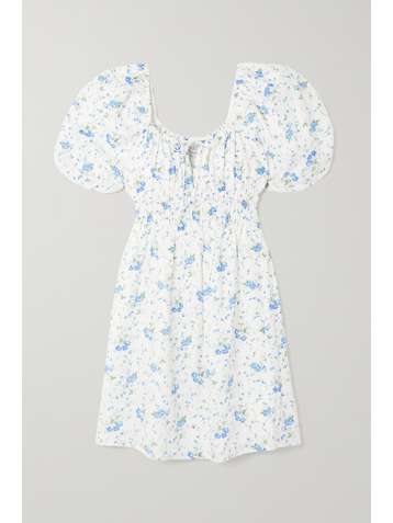 FAITHFULL THE BRAND + NET SUSTAIN Nikoleta tie-detailed shirred floral-print linen mini dress