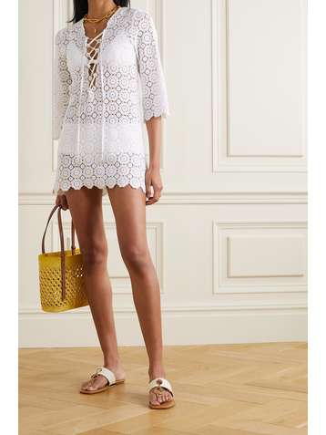 MIGUELINA Mariah lace-up crocheted cotton mini dress