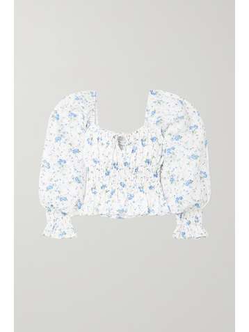 FAITHFULL THE BRAND + NET SUSTAIN Gillian tie-detailed shirred floral-print linen top