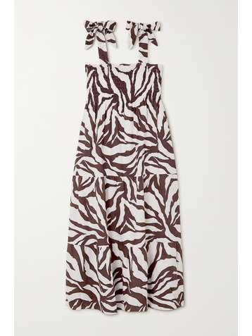 FAITHFULL THE BRAND + NET SUSTAIN Rianne tie-detailed tiered zebra-print linen midi dress