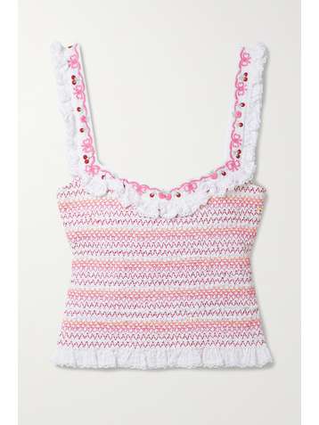 LOVESHACKFANCY Haut en voile de coton et en piqué à smocks et à broderies Manila