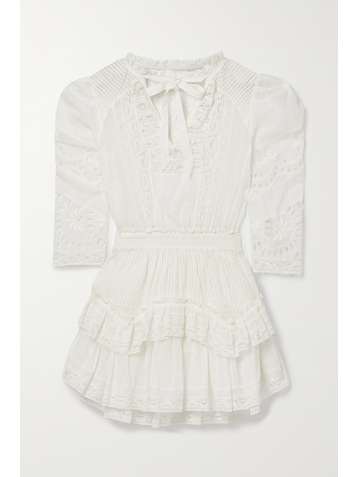 LOVESHACKFANCY Isidore lace-trimmed broderie anglaise and Swiss-dot cotton-voile mini dress