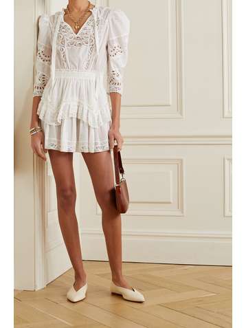 LOVESHACKFANCY Isidore lace-trimmed broderie anglaise and Swiss-dot cotton-voile mini dress