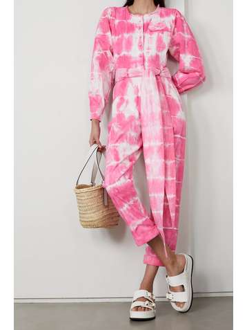 LOVESHACKFANCY Paca cropped tie-dyed cotton-twill jumpsuit