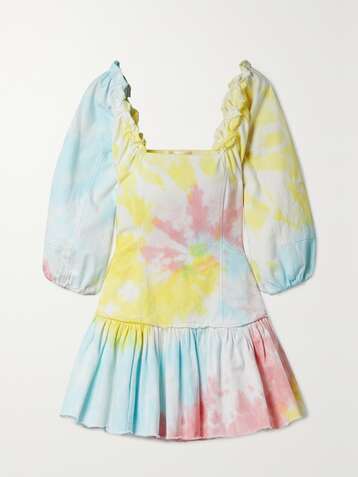 LOVESHACKFANCY Chai frayed tie-dyed cotton-blend twill mini dress