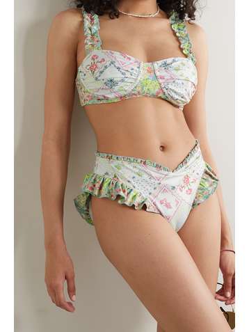 LOVESHACKFANCY Annika bedruckter Bügel-Bikini mit Rüschen
