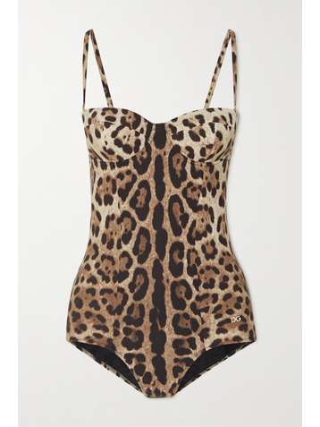 DOLCE & GABBANA Cutout leopard-print swimsuit