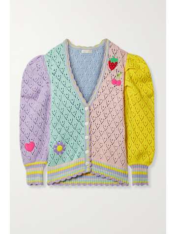 LOVESHACKFANCY Brody oversized appliquéd color-block open-knit cardigan