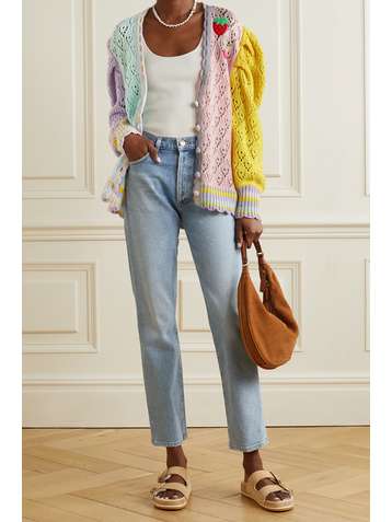 LOVESHACKFANCY Brody oversized appliquéd color-block open-knit cardigan