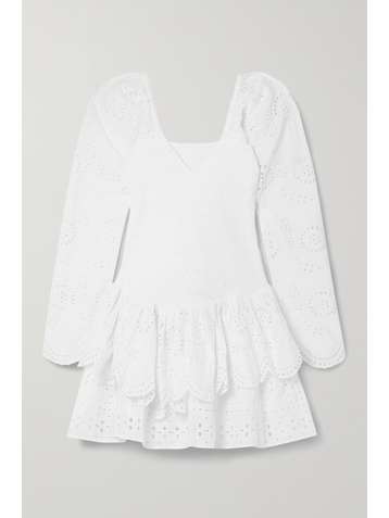 LOVESHACKFANCY Cedria shirred broderie anglaise cotton-voile mini dress