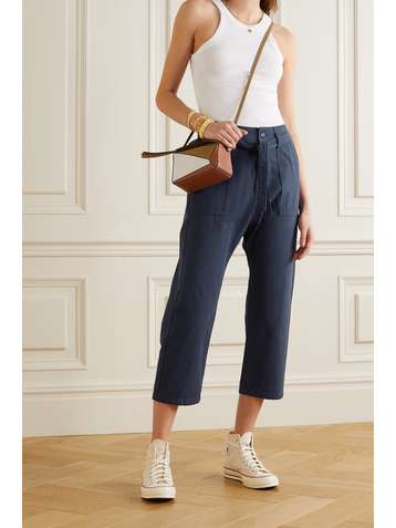 THE GREAT. The Convertible belted cotton straight-leg pants