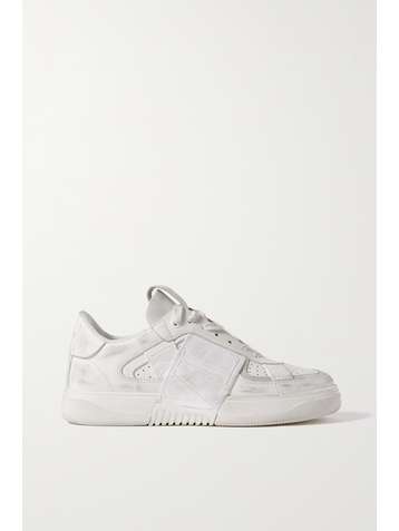 VALENTINO Valentino Garavani VLTN distressed leather, suede and canvas sneakers