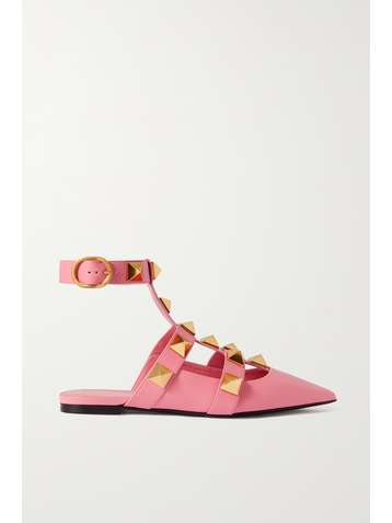 VALENTINO Chaussures plates à bouts pointus en cuir Roman Stud Valentino Garavani