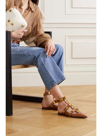 VALENTINO Valentino Garavani Roman Stud leather point-toe flats