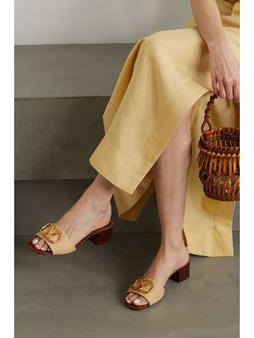 VALENTINO Valentino Garavani 45 embellished raffia mules