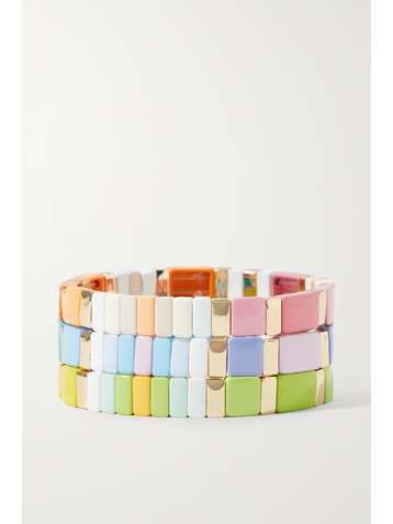 ROXANNE ASSOULIN Set de trois bracelet en émail et métal doré Pastel Sport