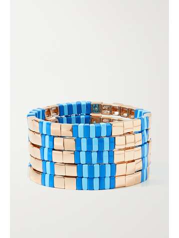 ROXANNE ASSOULIN Set de cinq bracelets en émail et métal doré Varsity