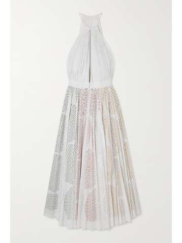ALAÏA Laser-cut cotton-poplin halterneck midi dress