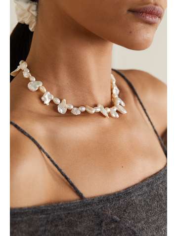 ANISSA KERMICHE Gold-plated pearl necklace