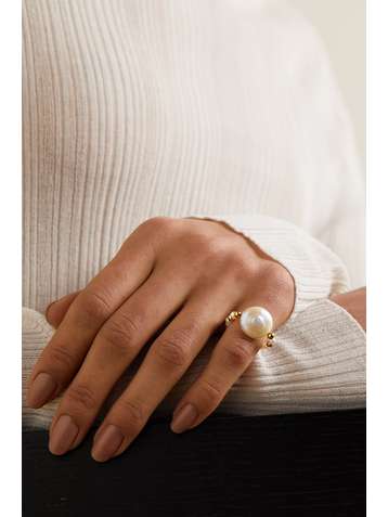 ANISSA KERMICHE Caviar Pebble gold-plated pearl ring