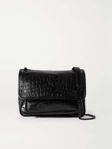 SAINT LAURENT Niki Baby mini Schultertasche aus Leder mit Krokodileffekt in Knitteroptik