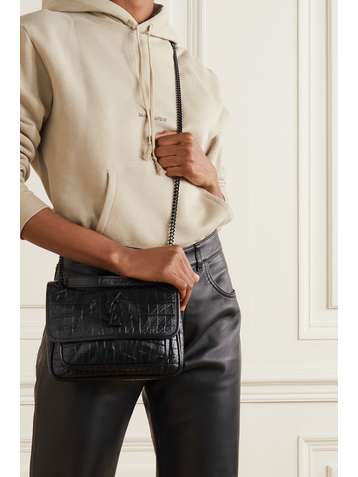 SAINT LAURENT Niki Baby mini Schultertasche aus Leder mit Krokodileffekt in Knitteroptik