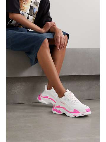 BALENCIAGA Triple S logo-embroidered leather, nubuck and mesh sneakers