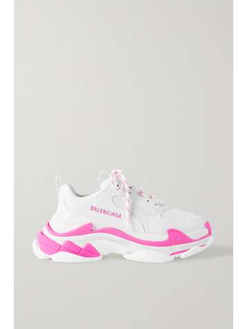 BALENCIAGA Triple S logo-embroidered leather, nubuck and mesh sneakers