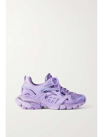 BALENCIAGA Track 2 logo-detailed mesh and metallic leather sneakers