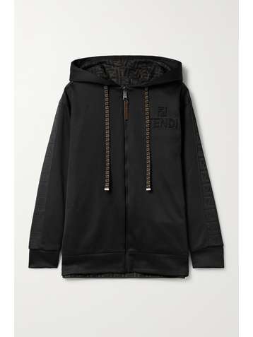 FENDI Reversible tech-jersey and printed mesh hoodie