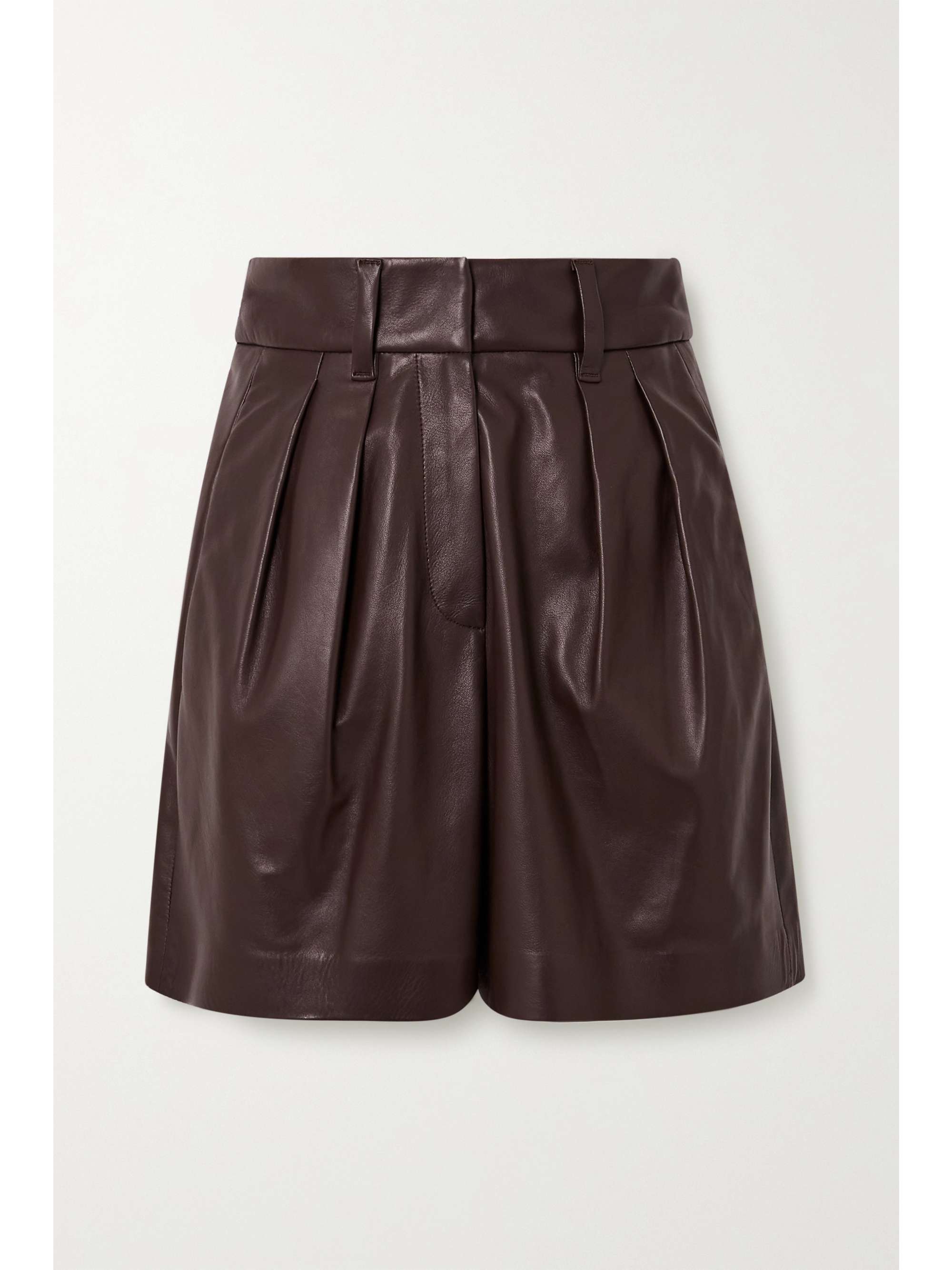 Brown Pleated leather shorts | BRUNELLO 