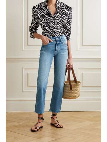 MOTHER Hiker Hover distressed high-rise straight-leg jeans