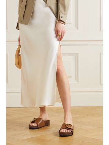 CHLOÉ Ingrid scalloped leather platform slides