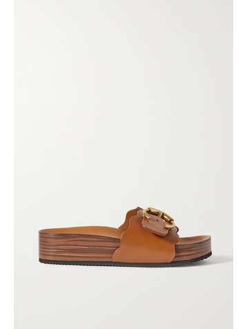 CHLOÉ Ingrid scalloped leather platform slides